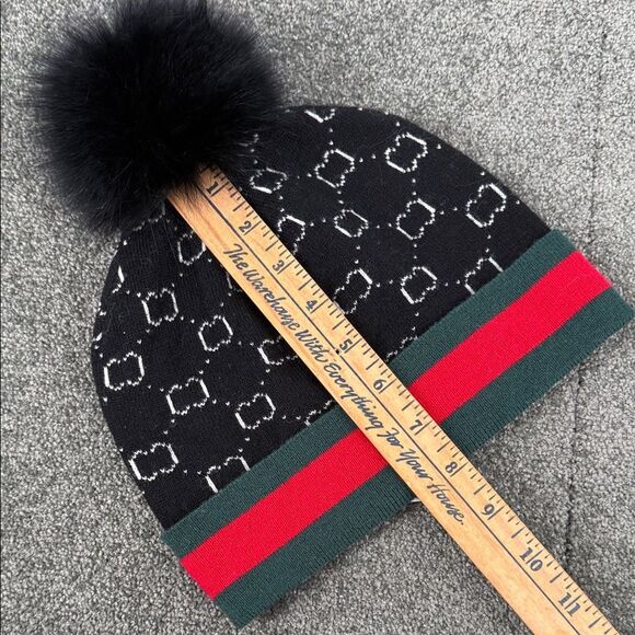 Mitchie\'s Hat Wool Peter Glenn Chain Bee Black Red Green Stripe Real Fox Fur Pom main image 5